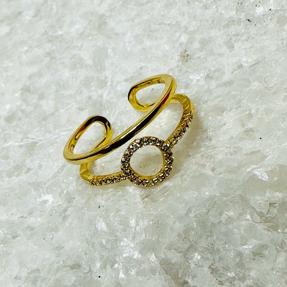 EUC Jules Smith 14k Yellow Gold Micro Pave CZ Halo Cuff Ring - Picture 10 of 12